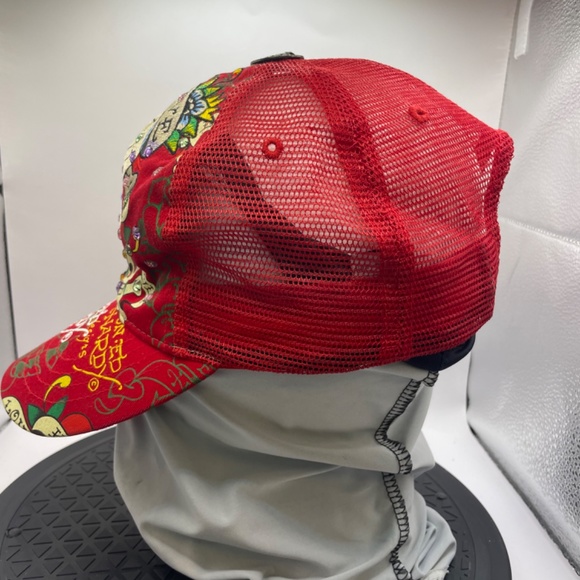 Red Ed Hardy Hat With Rhinestones - Picture 4 of 7